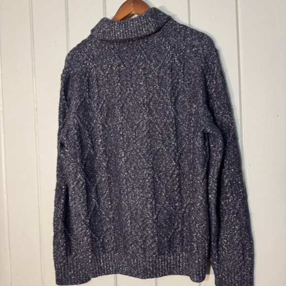 Banana Republic Sweater Mens Preppy Navy white Cable Knit Shawl Neck Yak Hair L - Picture 12 of 14